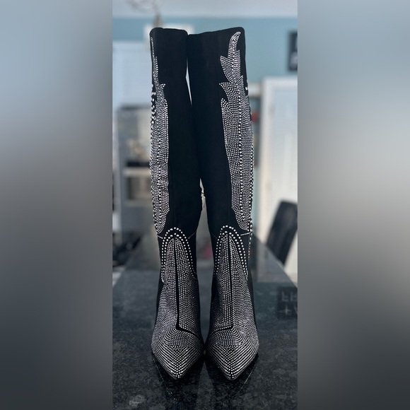 Cape Robbin Olkley Knee High Studded Cowboy Heeled Black Boots Womens Size 8 - Picture 2 of 8